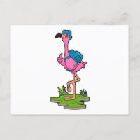 Flamant rose comme randonneur avec sac à dos