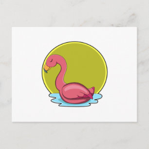 Carte Postale Flamant rose dans l'eau avec soleil