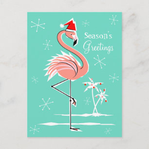 Carte postale Flamant rose de Noël Bonnes Fêtes
