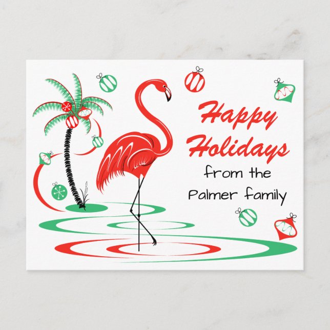 Carte Postale Flamant rose de Noël Rouge Joyeux Joyeux Jours de  (Devant)