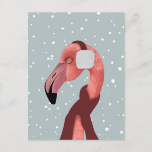 Carte Postale Flamant rose D'Hiver Whimsical Et Cosy Avec Écharp