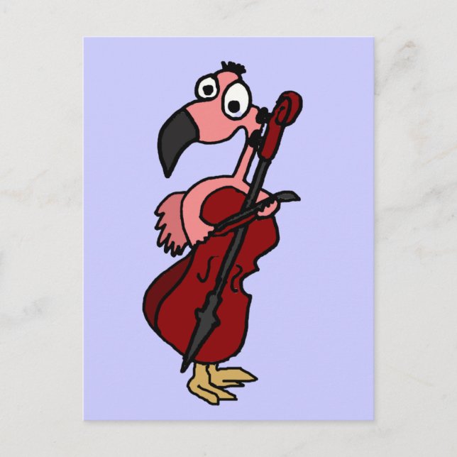 Carte Postale Flamant Rose Drôle Jouant du Violoncelle (Devant)