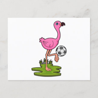 Carte Postale Flamant rose en joueur de football avec ballon de