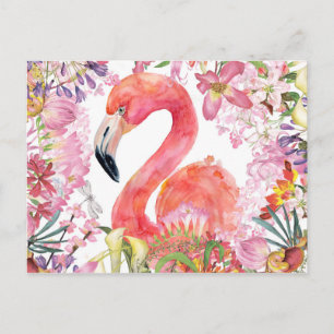 Carte Postale Flamant rose en Jungle Fleur - Motif d'été
