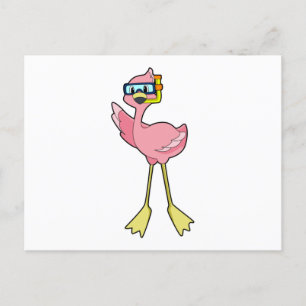 Carte Postale Flamant rose en plongée avec masque et tuba