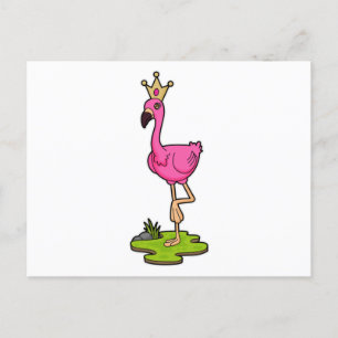 Carte Postale Flamant rose en princesse avec couronne