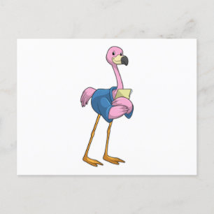 Carte Postale Flamant rose en tant que secrétaire avec Bloc-note