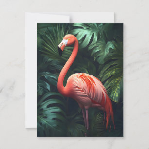 Carte Postale Flamant rose et Feuilles de la Jungle