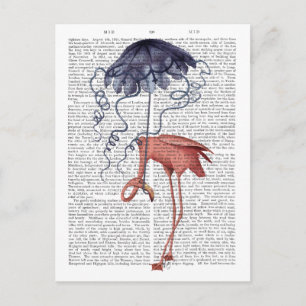 Carte Postale Flamant rose et parasol