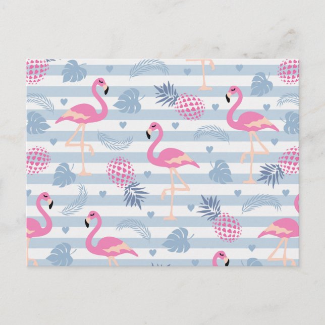 Carte Postale  Flamant Rose Fantaisiste & Motif de Ananas (Devant)