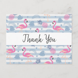 Carte Postale Flamant Rose Fantaisiste & Motif de l'Ananas Merci