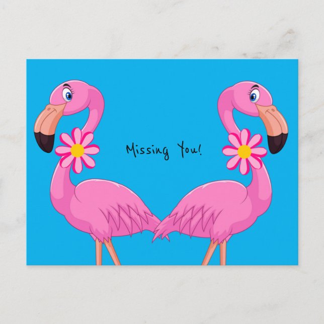 Carte postale Flamant rose floral Tu me manques! (Devant)