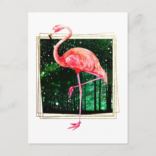 Carte Postale Flamant rose Forêt Magique (Devant)