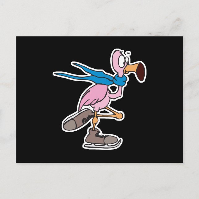 Carte Postale flamant rose idiot faisant du patin à glace (Devant)