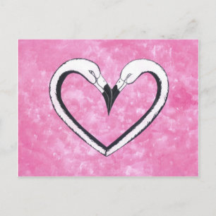 Carte Postale Flamant rose Kiss Coeur, cadeaux d'amour