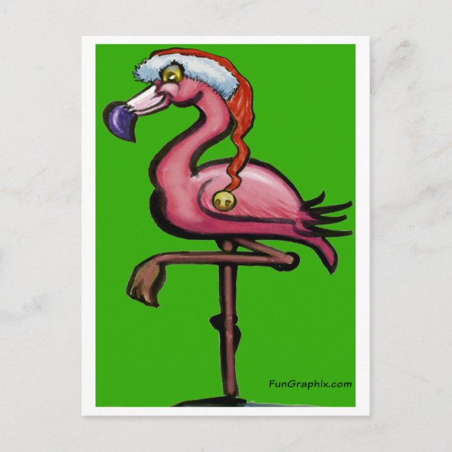 Carte Postale Flamant rose Noël (Devant)