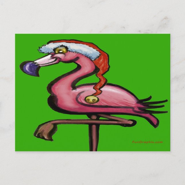 Carte Postale Flamant rose Noël (Devant)