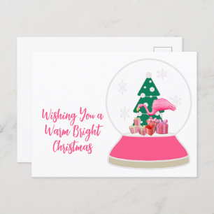 Carte Postale Flamant rose Noël Snowglobe Beach