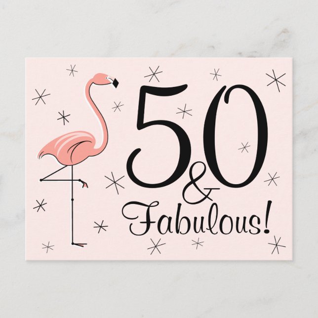 Carte postale Flamant rose rose "50 et fabuleux !" (Devant)