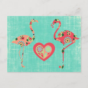 Carte Postale Flamant rose rose amour