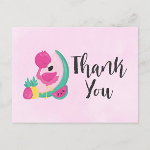 Carte Postale Flamant rose rose avec fruits tropicaux sur Merci