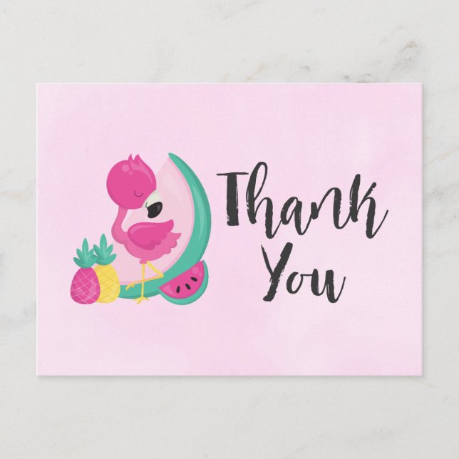 Carte Postale Flamant rose rose avec fruits tropicaux sur Merci  (Devant)