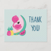Flamant rose rose avec pastèque et ananas Merci