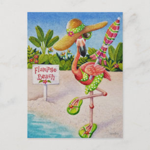 Carte Postale Flamant rose rose blanc no 2 Aquarelle Art