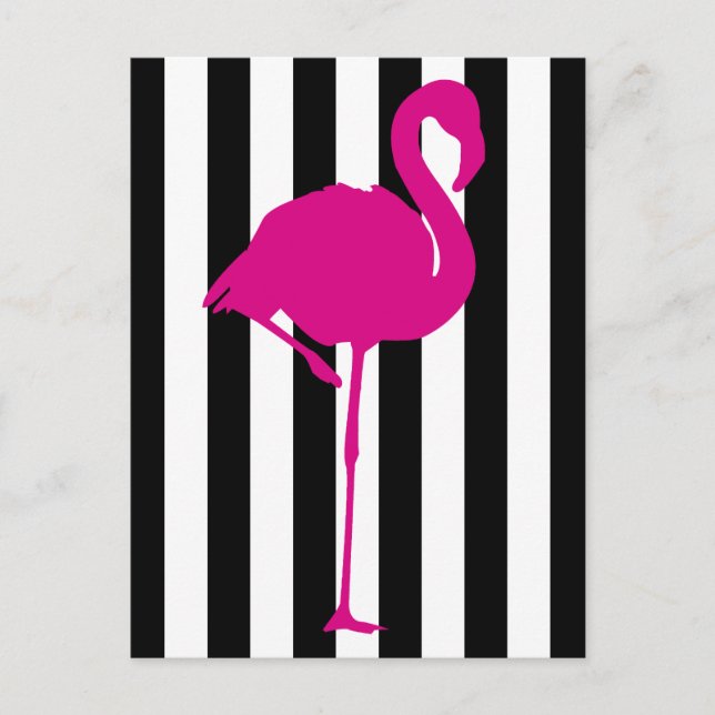 Carte Postale Flamant rose rose chaud sur bandes noir et blanc (Devant)