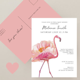 Carte Postale Flamant rose rose chic Baby shower minimaliste