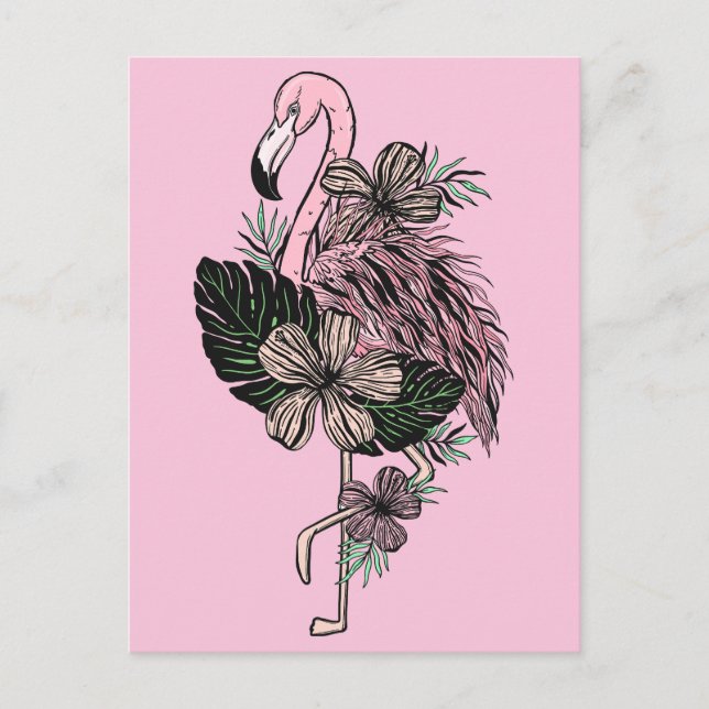 Carte Postale Flamant rose rose couleur personnalisé (Devant)