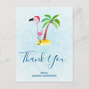 Carte Postale Flamant rose rose en Merci de Noël de Red Santa Ha