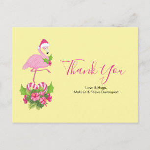 Carte Postale Flamant rose rose en Merci de Santa Hat