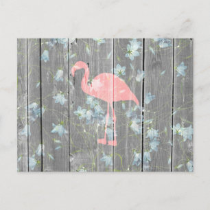 Carte Postale Flamant rose rose Floral Gris Rustique Bois Imprim