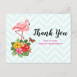 Carte Postale Flamant rose rose & Hibiscus Tropical Merci fantai