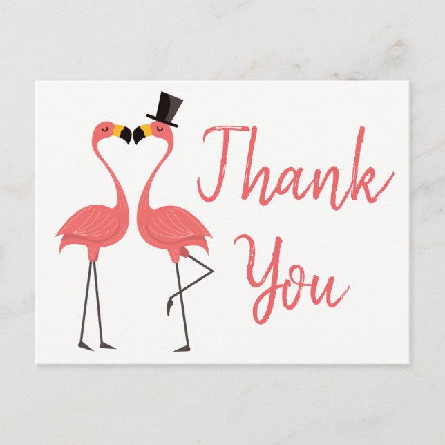 Carte Postale Flamant rose rose Merci Mariage tropical, nuptiale (Devant)