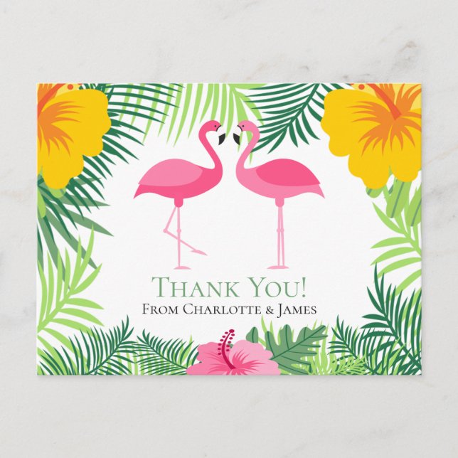 Carte Postale Flamant rose rose Merci tropical Mariage (Devant)