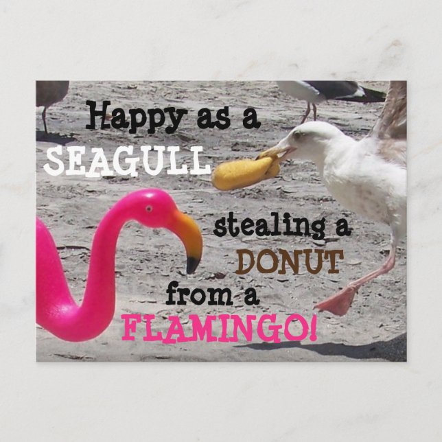 Carte Postale Flamant rose rose Mouette  Plage Humour de vacance (Devant)