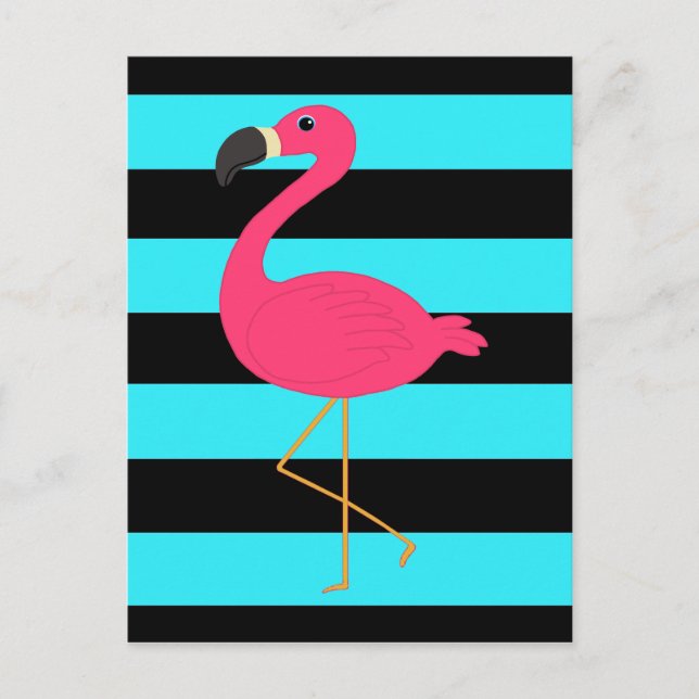 Carte Postale Flamant rose rose sur Turquoise et noir (Devant)
