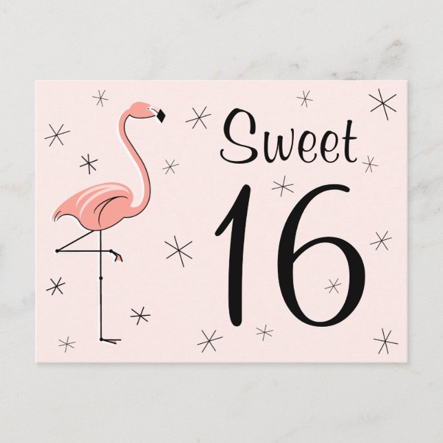 Carte postale Flamant rose rose "Sweet 16" (Devant)