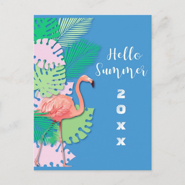 Carte Postale Flamant rose rose Tropical Bonjour été (Devant)