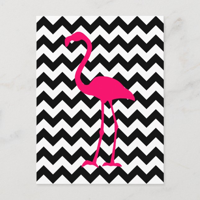 Carte Postale Flamant rose rose vif Zigzag noir et blanc (Devant)