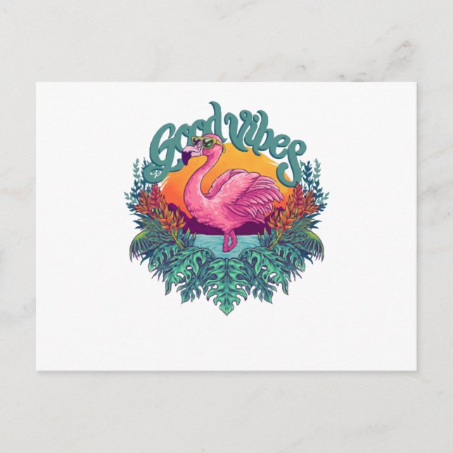 Carte Postale Flamant rose tropical (Devant)
