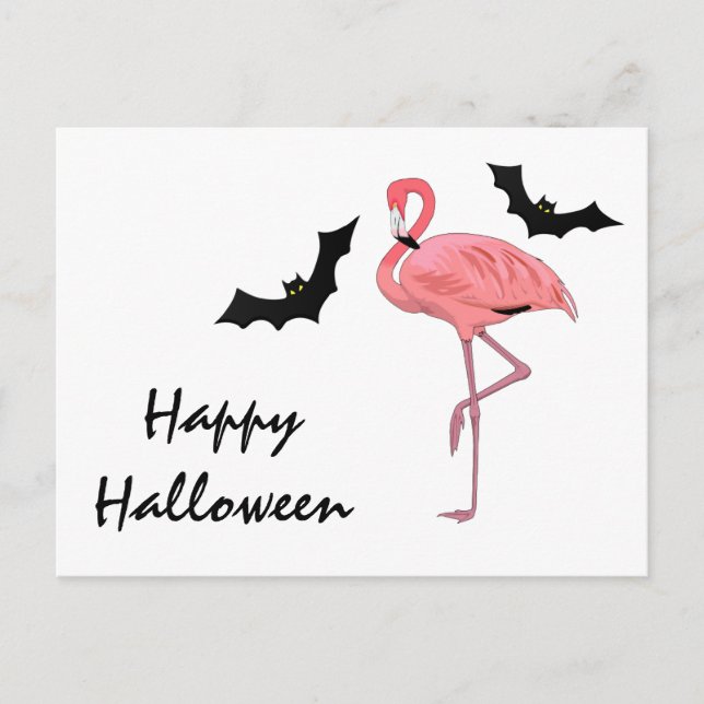 Carte Postale Flamant rose Vampire Bats Halloween (Devant)