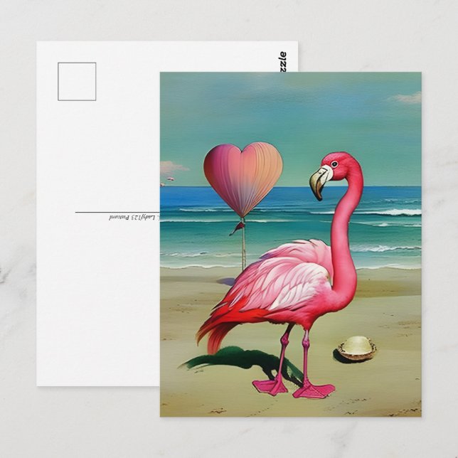 Carte Postale Flamant rose vintage, Passage (Devant / Derrière)