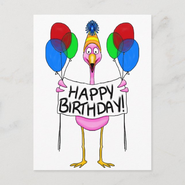 Carte Postale Flamant rose Whimsical Joyeux Ballons d'Anniversai (Devant)