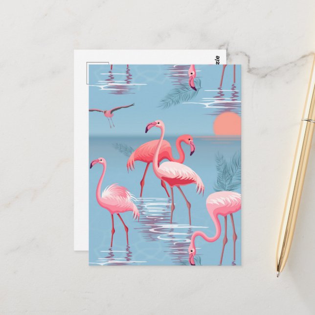 Carte Postale Flamants Motif 1 (Devant/Arrière en situation)