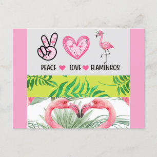 Carte Postale Flamants roses d'amour pour la paix tropicale