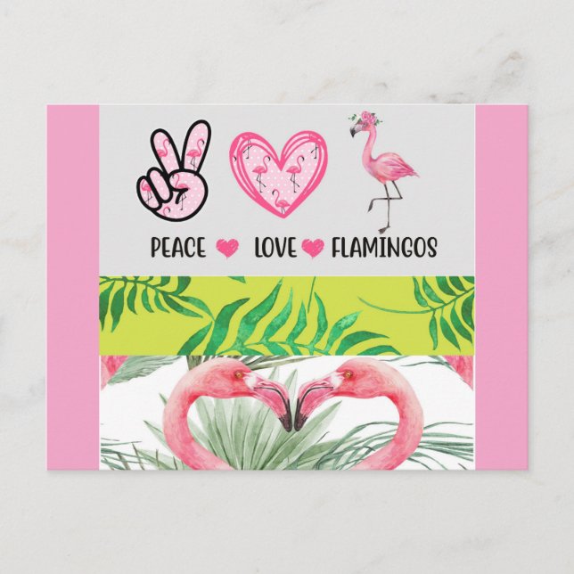 Carte Postale Flamants roses d'amour pour la paix tropicale (Devant)
