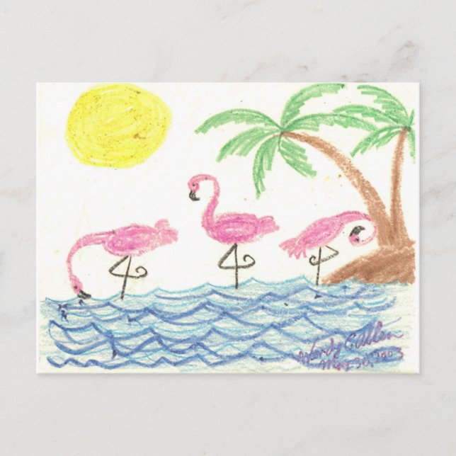 Carte Postale Flamants roses d'écharpe (Devant)
